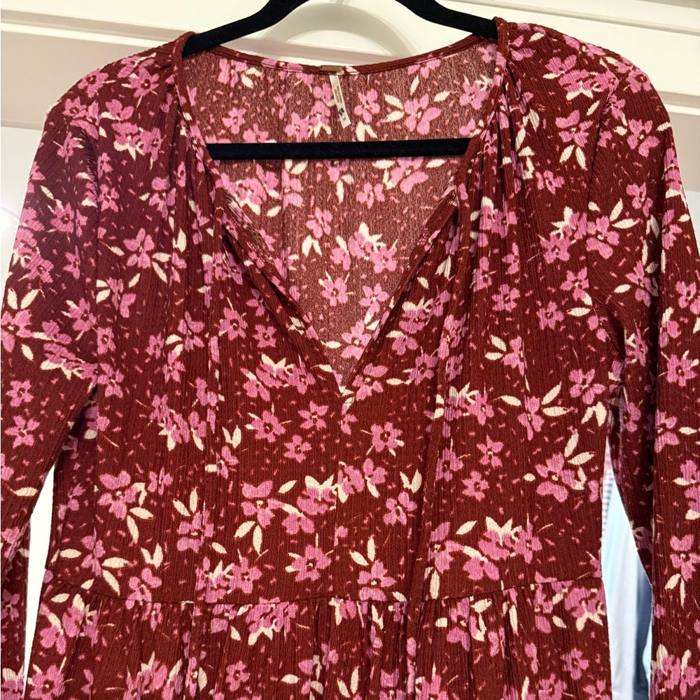 Free People Tiers Of Joy Floral Long Sleeve Tiered Midi Dress Medium